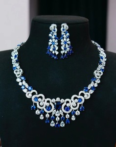 Delicado lujo azul circón Tai plata rodio plateado 18 pulgadas collar llamativo - Product Image 1