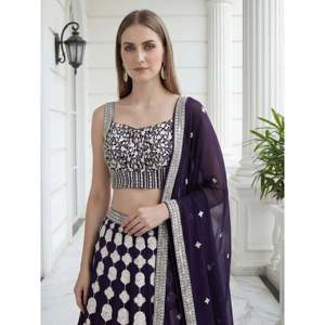 Dazzling Purple <b>Sequins</b> Embroidered Georgette Evening Lehenga Choli - Product Image 3