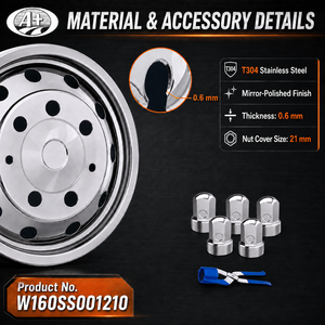 Juego de Tapacubos de Acero Inoxidable T304 de 16 Pulgadas para Ford Transit 350HD 2014 y Posteriores, Simulador de Rueda Atornillable - Product Image 5
