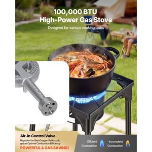 Fornello a Gas Propano LPG a Bruciatore Singolo 100.000 BTU, Fornello da Esterno in Acciaio al Carbonio Resistente ad Alta Efficienza per Campeggio e Barbecue - Product Image 3