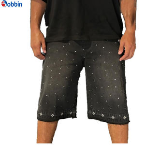 กางเกงยีนส์ขาสั้นสไตล์ฮิปฮอปสำหรับฤดูร้อน ลวดลายวินเทจ พิมพ์ลายเต็มตัว ประดับด้วยคริสตัล ผลิตโดยผู้ผลิต กางเกงขาตรงสำหรับผู้ชาย - Product Image 6