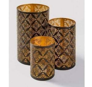 เชิงเทียนทรงกระบอกทองเหลืองลายนูนสีทองทนความร้อนสำหรับตกแต่งบ้าน - Product Image 1