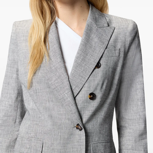 Blazer gris sur mesure OEM pour femme, double boutonnage, col cranté, manches longues, style professionnel, manteau de costume de bureau, vente en gros fabricant - Product Image 6