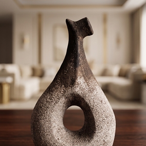 Rustic Clay Ceramic Tabletop <b>Vase</b> with Matte Finish Handmade in Bali Central Hole - Product Image 3