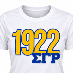 ซิกมาแกมมาโรเสื้อยืดสีขาว 1922 สีฟ้าทองกรีกตัวอักษรกราฟิกพิมพ์แขนสั้น O-Neck Greek Sorority Apparel เสื้อลำลอง - Product Image 5