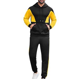 Ensemble de jogging personnalisé pour homme noir et jaune |   Ensemble sweat à capuche et jogging en polaire solide |   Survêtement streetwear classique avec fonctionnalité maternité - Product Image 1