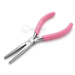 Pinzas de boca plana de 7 pulgadas de acero inoxidable ligeras para extensiones de cabello, mango rosa, aguja de ganchillo, agarre cómodo para el cabello - Product Image 4