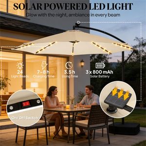 Ombrellone Solare da Esterno Bianco Crema per Terrazze e Cortili con Base per i Tuoi Spazi Esterni - Product Image 2