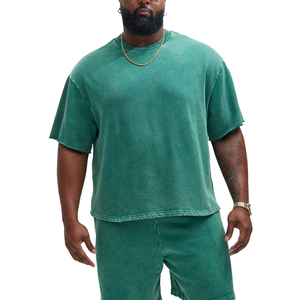 Oversized Solid <b>Green</b> Short Sleeve O-Neck <b>T</b>-<b>Shirt</b> Men Casual Knit Jersey Fit Regular Length <b>Plain</b> Washed Cotton Top - Product Image 4