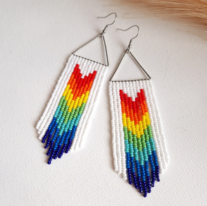 Boucles d'oreilles à franges perlées, fabrication de bijoux avec perles jaunes, orange, marron et bleues, style de bijoux longs pour femmes - Product Image 3