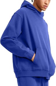 เสื้อสเวตเชิ้ตมีฮู้ดผู้ชาย สีพื้น ผ้าฟลีซ สวมใส่สบาย ทรงโอเวอร์ไซส์ เหมาะสำหรับฤดูใบไม้ร่วง มีกระเป๋า ดีไซน์ผ้าถัก ผ้าฝ้าย - Product Image 2
