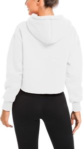 Sudadera con Capucha Corta Blanca con Cordón, Manga Regular, Color Sólido, Estilo Casual para Otoño, para Mujer - Product Image 3