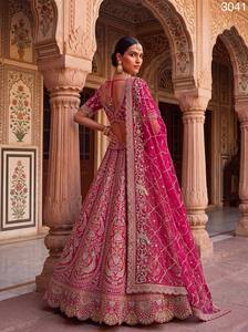 Indian Bridal <b>Lehenga</b> Set Velvet Netted Dupatta Zardosi Embroidered Wedding Dress Bride Outfit - Product Image 4