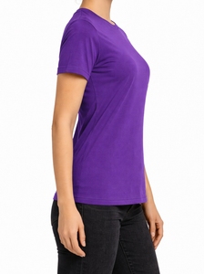 เสื้อยืดสีม่วงล้วนสำหรับผู้หญิง แขนสั้น นุ่มสบาย เรียบง่าย สบายๆ ใส่ได้ทุกวัน - Product Image 4