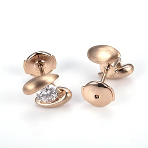 Boucles d'oreilles clous en or rose avec diamants ronds taille brillant, cultivés en laboratoire, couleur G, bijoux classiques de mariage pour femme - Product Image 2