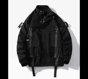 <b>Men</b> <b>White</b> Hard Shell <b>Jacket</b> Oversized Fit Stand Collar Button Closure With Pockets Water Resistant All Seasons Outdoor Wear - Product Image 2