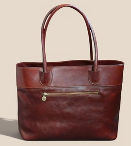 Sac fourre-tout classique en cuir véritable avec deux poignées, ouverture supérieure, durable, unisexe, pour usage quotidien, couleur marron - Product Image 3