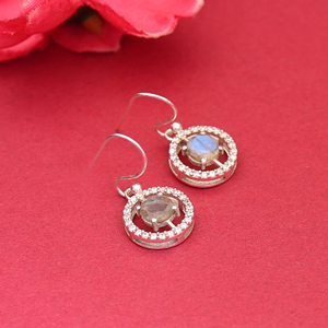 Hermosos Pendientes de Halo de Diamantes de Labradorita, Pendientes Colgantes de Plata de Ley 925 para Mujeres y Niñas, para Usar en Bodas y Fiestas - Product Image 4