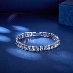 Unisex Luxury Square Emerald Cut Lab Diamond Tennis Bracelet Prong <b>Iced</b> <b>Out</b> Lab Diamond Cuban Link Bracelet - Product Image 1