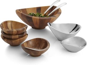 Ensemble de saladiers en bois d'acacia de haute qualité, design moderne, bols de service pour cuisine et salle à manger, faits à la main au Vietnam, personnalisables, pour fêtes et événements. - Product Image 3