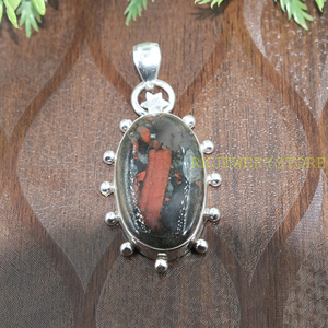 Pendentif ovale en pierre de sang naturelle, argent sterling 925, bijoux en pierres précieuses faits à la main, cristal de guérison, pendentif statement, cadeau unisexe - Product Image 3