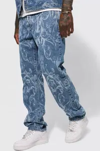 2024 Trendy Jeans Men Denim Jeans Pant Trousers Man Clothing Custom Laser Printing Denim Jeans Manufacturers