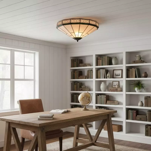 Plafonnier en verre teinté SIMIG, style Tiffany, large, couleur crème, semi-encastré, <span class=keywords><strong>pour</strong></span> salle à manger, véranda, couloir, cuisine - Product Image 3