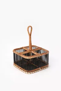 Elegante cesta de mimbre trenzado para cubiertos, organizador tejido con compartimentos y asa para vajilla de cocina. - Product Image 5