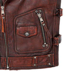 Gilet de moto en cuir véritable pour homme, couleur personnalisée, style motard, col rond, fermeture boutonnée, respirant, automne - Product Image 6