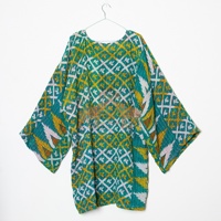 Robe Kantha réversible en coton pur vintage multicolore faite à la main, veste d'hiver élégante en bleu sarcelle multicolore