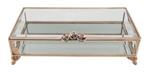 กล่องเก็บเครื่องประดับแก้วขายดีที่สุด พร้อมเคลือบโลหะสีทอง กล่องเครื่องประดับหรูหรา ฝาแก้ว กรอบโลหะ - Product Image 6