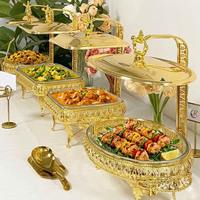 Ensemble de service de buffet plaqué or avec couvercle et support pour usage en restaurant à prix avantageux