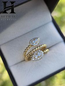 Luxury Pear Shape Halo Lab Grown Diamond Open Wrap <b>Ring</b> <b>Adjustable</b> Beaded Band Fine ladies <b>ring</b> - Product Image 4