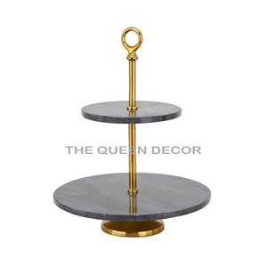 Finest Quality <b>Marble</b> And Gold Handle Aluminum Metal Stone Black <b>Cake</b> <b>Stand</b> 2-Tier Finished Design Best Wholesale Price - Product Image 1