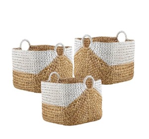 Handwoven Water Hyacinth <b>Storage</b> <b>Basket</b> with Handles – Two-Tone Woven Organizer Bin for <b>Toys</b>, Laundry, Blanket from Vietnam - Product Image 6