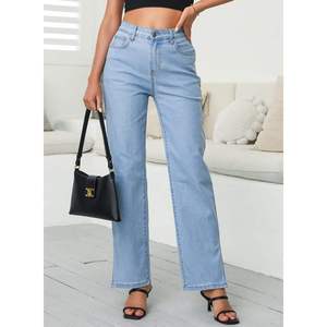 Pantalones Vaqueros de Cintura Alta para Mujer, Transpirables, Estilo Urbano - Product Image 1