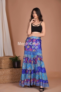Women's Casual Boho <b>Wrap</b> <b>Around</b> Long <b>Skirt</b> Recycled Silk Adjustable Waist Bohemian Style Women <b>Skirt</b> for Beach Wear - Product Image 2