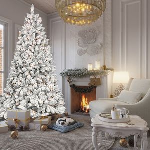 Albero di Natale floccato da 120 cm con 150 luci UL, 21 coni di pino naturali, struttura a cerniera, base stabile, 366 punte in PVC effetto neve - Product Image 5