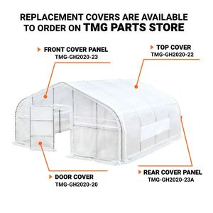 Serra a tunnel 20FT X 20FT con copertura in rete Leno Ripstop da 12 Mil, telaio freddo stabile, finestre a rotolo e tetto a punta TMG G Greenhouse - Product Image 3