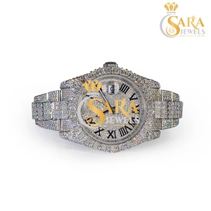 Luxury Customized 20mm Stainless Steel Band Analog Dial Hip Hop Watch White VVS Moissanite Diamond Glass Dial Antique Style - Product Image 1