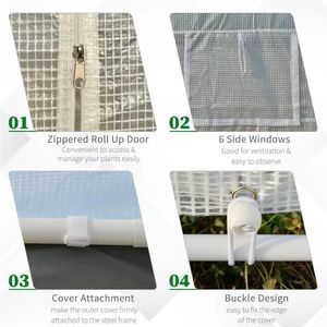 Serra da Giardino Grande 20 L X 10 L X 9 A con 8 Finestre Chiudibili, Porta Avvolgibile e Copertura in PE Resistente alle Intemperie - Product Image 6