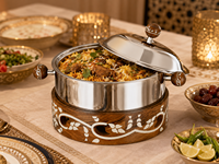 Plat de service isolant en bois de luxe avec couvercle en acier inoxydable, compatible gaz et induction, écologique, fait main, décoratif pour aliments