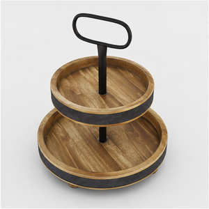 Support à gâteau en bois à 2 niveaux avec accents métalliques, plateau de service à étages pour table de dessert de mariage et organisateur de comptoir de cuisine - Product Image 2