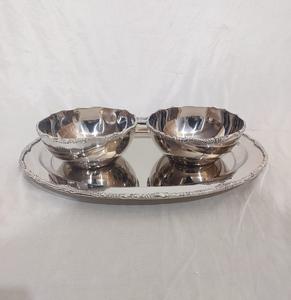 Maravilloso diseño de acero inoxidable, dos cuencos para chocolate con plato para accesorios de mesa, cuenco y plato para servir - Product Image 3