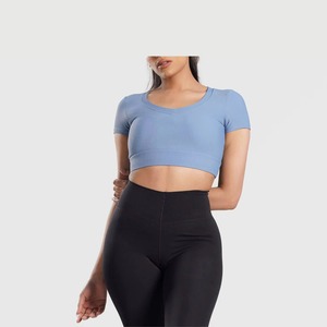 Camiseta Deportiva Corta Personalizada al por Mayor para Mujer, con Logotipo Personalizado, Cuello Redondo, Manga Corta, Elástica, Transpirable, Talla Grande, para Yoga, Gimnasio, Ejercicio Físico - Product Image 1