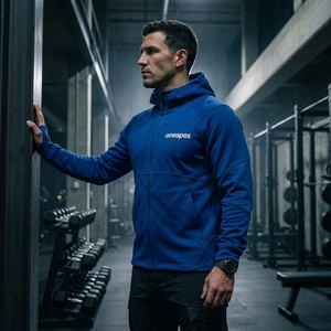 Mens Blue Full Zip <b>Fleece</b> Hoodie Custom Logo <b>Hooded</b> Sweatshirt Casual Sportswear Cotton Blend <b>Jacket</b> - Product Image 5