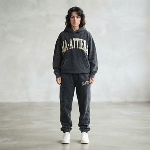 Custom Washed Oversized Hoodie and <b>Jogger</b> Sweatpants Set <b>Women</b> Cotton <b>Fleece</b> Streetwear Tracksuit OEM ODM - Product Image 1