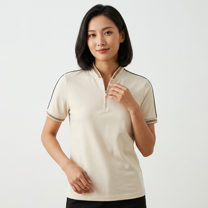 Polo à manches courtes pour homme, fermeture éclair, couleur unie, tricoté, style décontracté, beige - Product Image 5