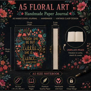 <b>A5</b> Floral Art Handmade Paper Journal | Eco Friendly Hardcover Lock Diary Notebook with Decorative Quote Cover Artistic Gift Pack - Product Image 6