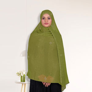 Voile islamique en mousseline transparente avec accents de cristaux étincelants, léger, coupe-vent, élégant, modeste, uni, pour la prière et le quotidien - Product Image 5